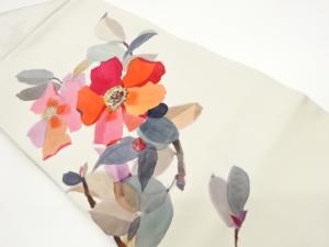 作家物　塩瀬手描き椿模様名古屋帯